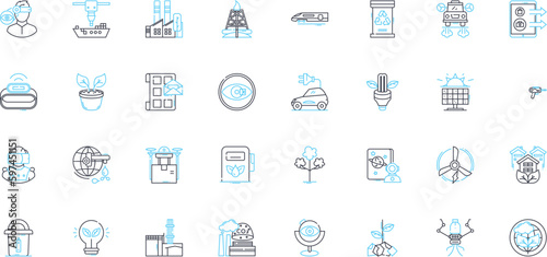 Foreign trade linear icons set. Globalization, Exports, Imports, Tariffs, Trade deficit, Currency exchange, Geopolitics line vector and concept signs. Free trade,Protectionism,Embargoes Generative AI