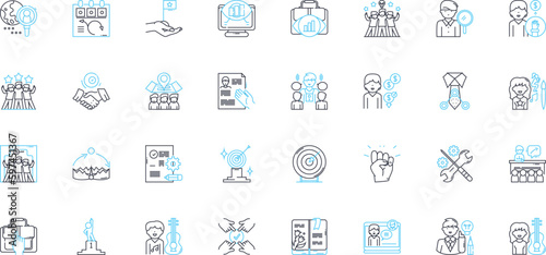 Corporate positions linear icons set. CEO, COO, CFO, CMO, CTO, HR, Accountant line vector and concept signs. Analyst,Auditor,Branding outline illustrations Generative AI