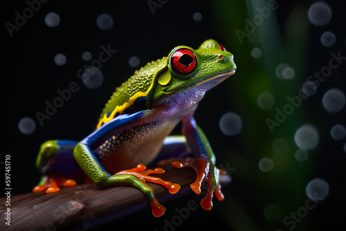 Beautiful rainbow colored crystal tree frog, small multicolor decorative figurine, AI generative illustration