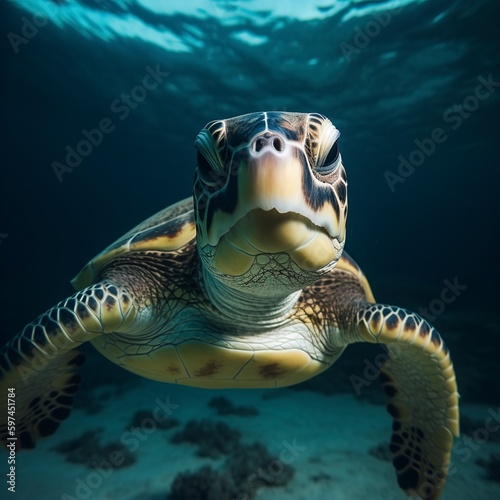 Underwater image of a turtle in the sea. © KKC Studio