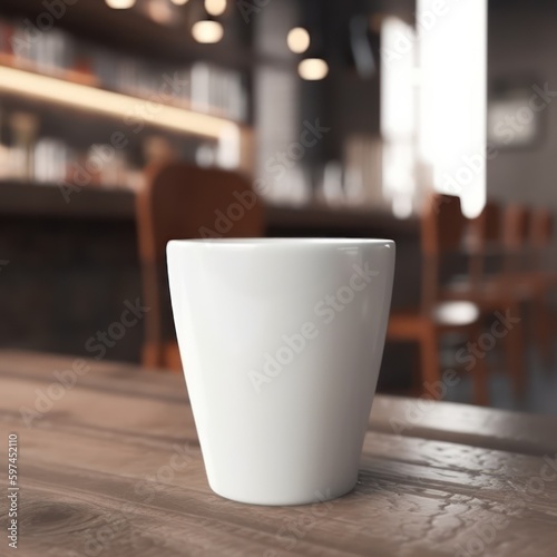 A mockup of a white coffee cup on a bar  created with Generative AI