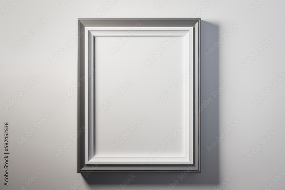 Empty frame mockup on empty neutral wall background. Generative AI. Empty frame mockup on empty neutral wall background. Generative AI.