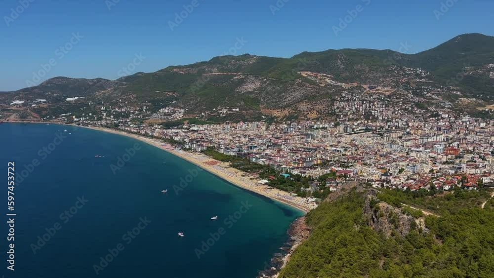 Seascape, view of the sea, city, boats from a bird's eye view. Tropical seascape in Turkey. Clear blue skies on a clear day. Seascape, view of the sea, city, boats from a bird's eye view. Tropical seascape in Turkey. Clear blue skies on a clear day.