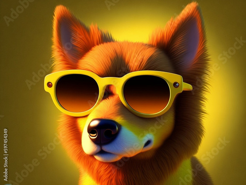 Generative AI dog wearing sun glasses