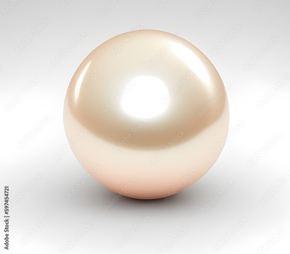 Pearl on white background, realistic illustration. Generative Ai.