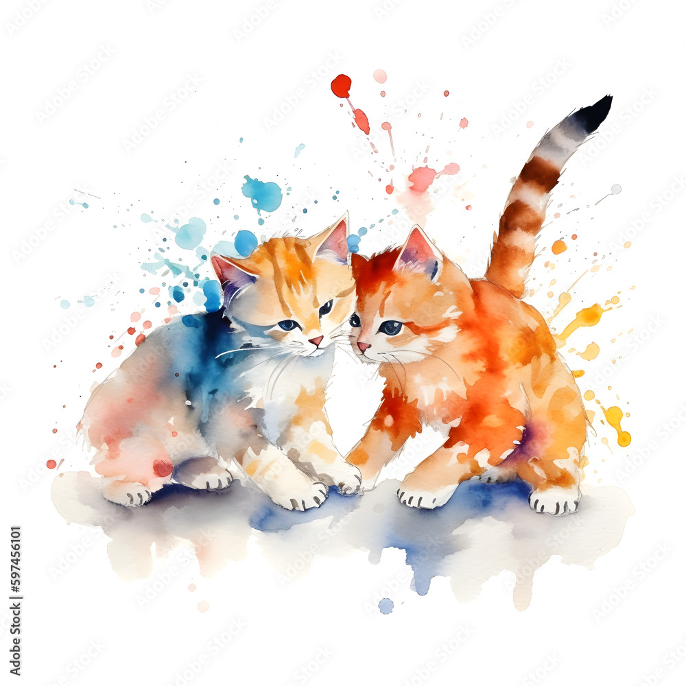 Watercolor Cats Clipart, Cute love, Cats Clipart, Cute cats, cats Art ...