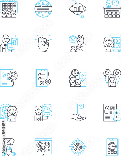 Dead-end careers linear icons set. Stagnancy, Unfulfilling, Limited, Mundane, Frustration, Regret, Stuck line vector and concept signs. Failure,Obsolete,Trapped outline illustrations photo