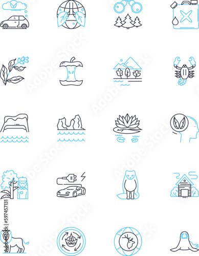 Climate change linear icons set. Warming, Pollution, Greenhouse, Drought, Flood, Melting, Sustainability line vector and concept signs. Carbon,Emissions,Deforestation outline Generative AI photo