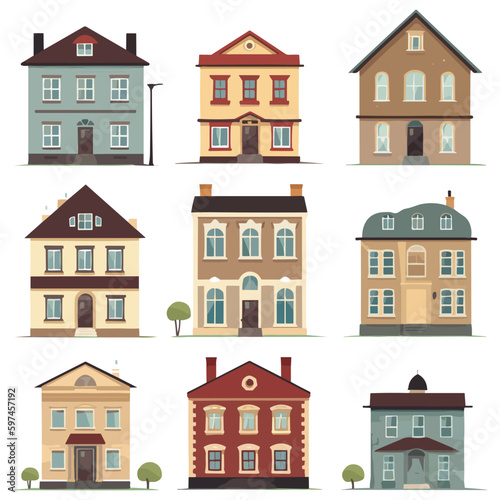 Set of vector houses isolated on white background