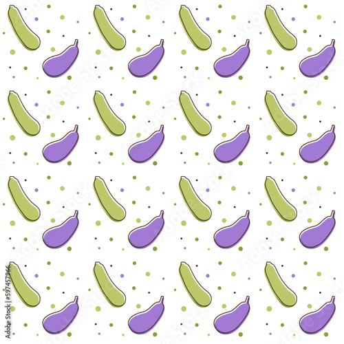 Seamless zucchini and eggplant pattern. Background with vegetables vector illustration. Food pattern.
