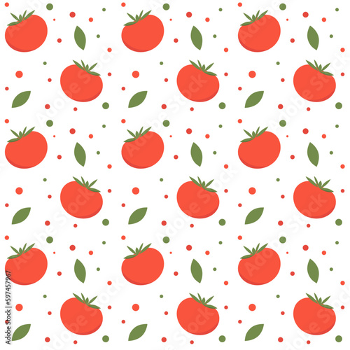 Seamless pattern with tomatoes and leaves. Vegetable seamless background. Summer background, vegetable garden