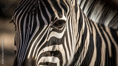 Close-up zebras black and white stripes. AI generated