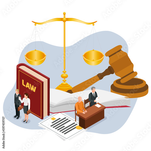 illustration of a lawyer defending a client in court. Law firm and legal services concept, lawyer consultant, flat illustration vector