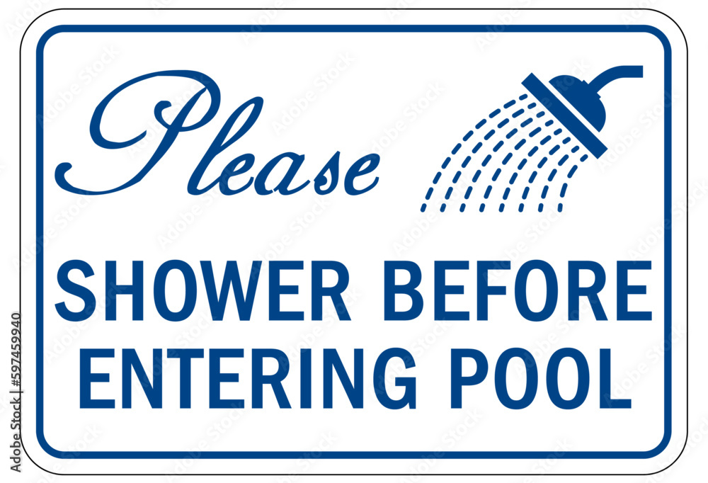 Pool shower sign and labels please shower before entering pool Stock