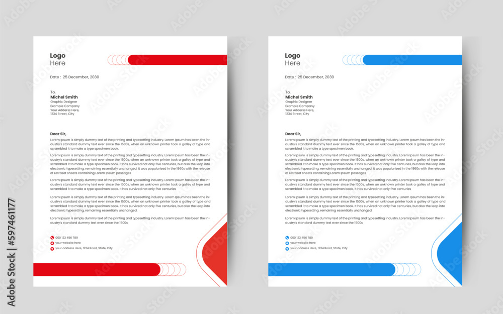Minimalist concept business style letterhead template design with color combination.