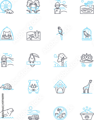 Fuzzy friends linear icons set. Canine, Feline, Cuddly, Fluffy, Adorable, Purrfect, Companions line vector and concept signs. Affectionate,Loyal,Playful outline illustrations Generative AI