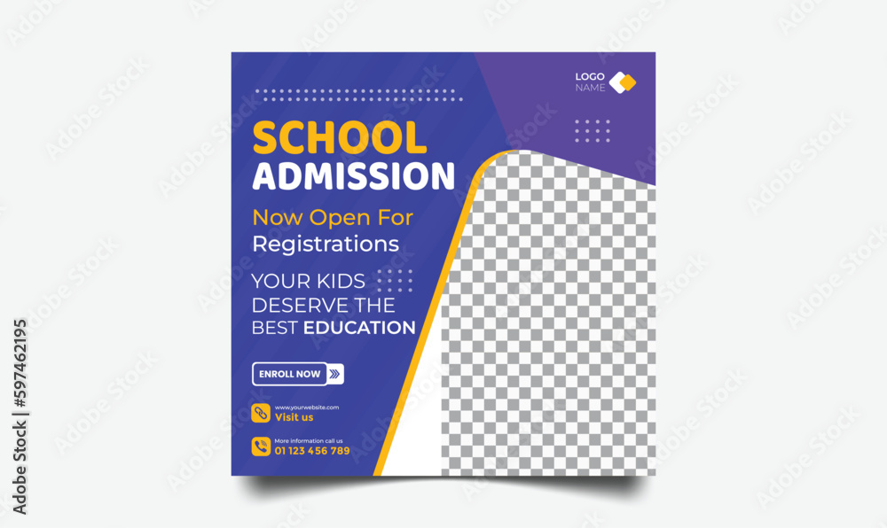 School admission social media post banner design School admission social media post banner design