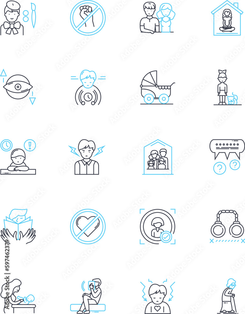 Human behavior linear icons set. Emotions, Instincts, Habits, Reactions ...
