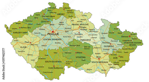 Highly detailed editable political map with separated layers. Czech Republic.