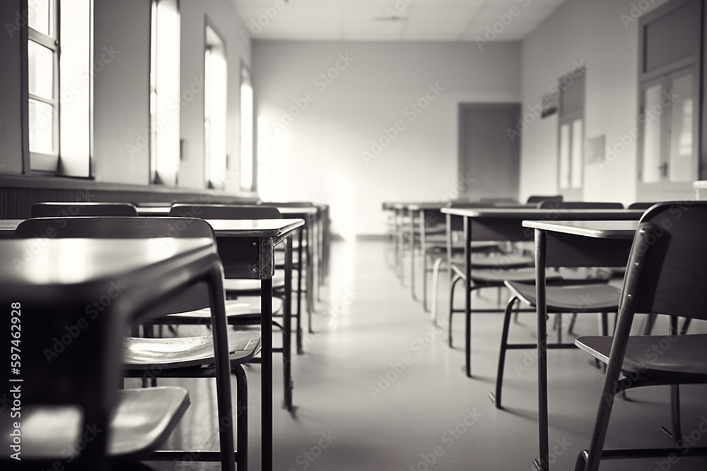 Empty class room at school. Generative AI Empty class room at school. Generative AI