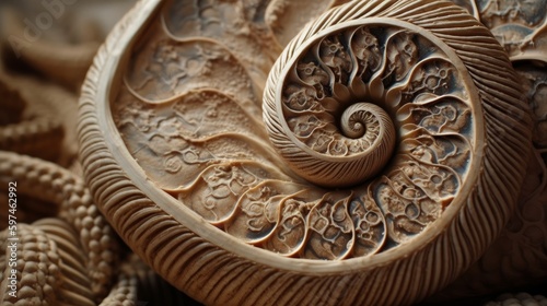 A detailed depiction of a seashells spiral pattern. AI generated