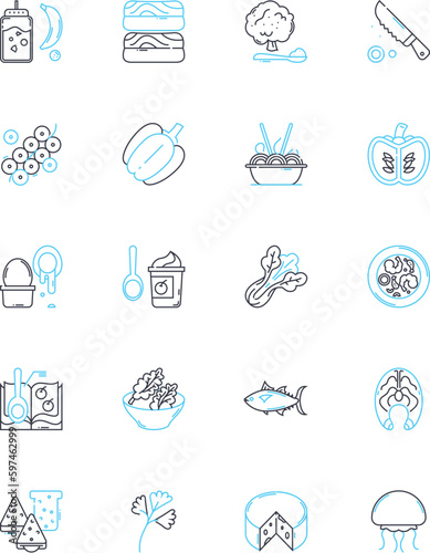 Eating house linear icons set. Restaurant, Bistro, Caf?, Diner, Eatery, Brasserie, Canteen line vector and concept signs. Cafeteria,Grill,Tavern outline illustrations Generative AI