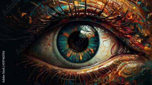 A detailed depiction of an eye with mesmerizing color. AI generated