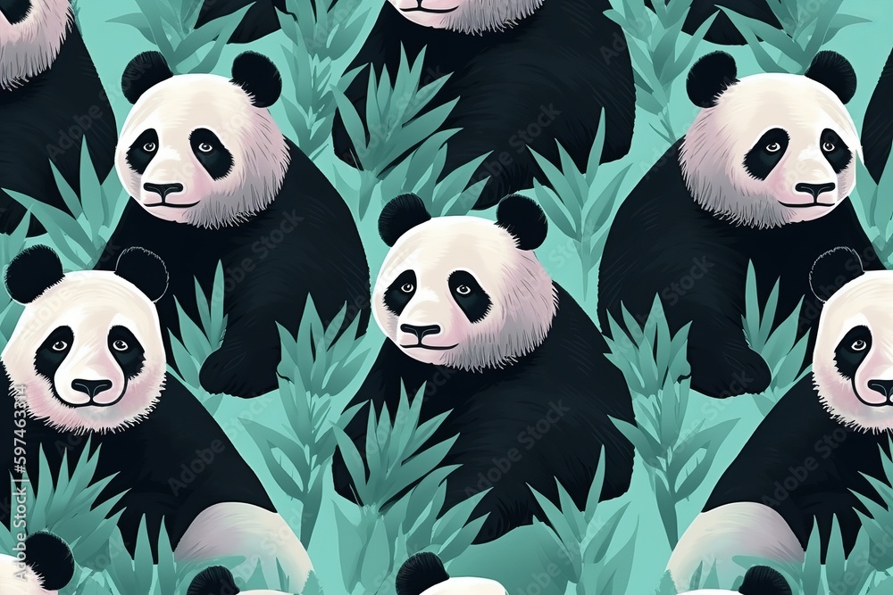 seamless pattern with panda, panda seamless pattern, seamless pattern ...