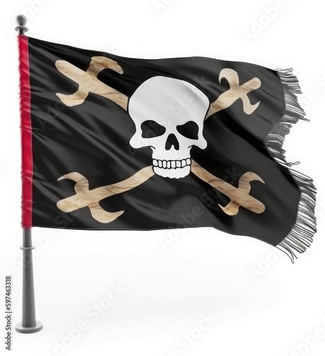 Pirate flag with a skull and crossbones over white