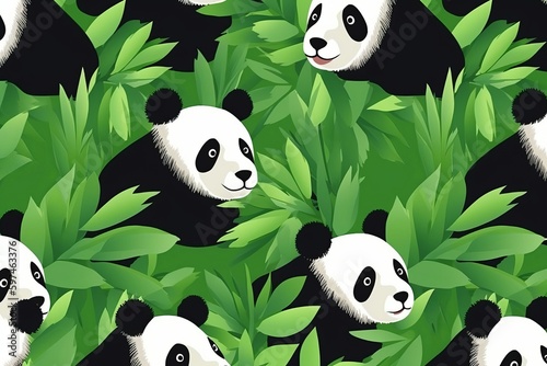 cute panda face seamless pattern  vector Panda print skin in editable seamless pattern  Bright colour  8k   ultra realistic  giant panda eating bamboo  panda and bamboo  Generative AI