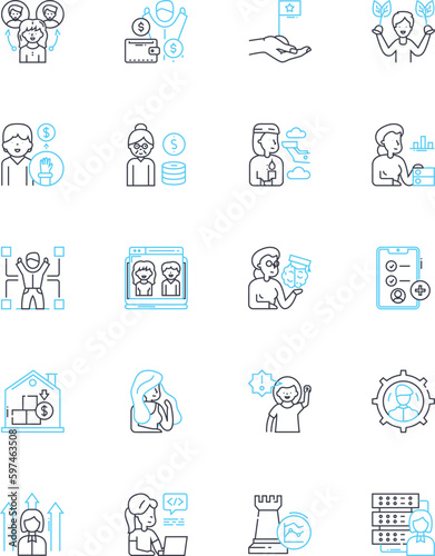 Feminine professions linear icons set. Nurse, Teacher, Engineer, Surgeon, Lawyer, Architect, Writer line vector and concept signs. Accountant,Scientist,Designer outline illustrations Generative AI