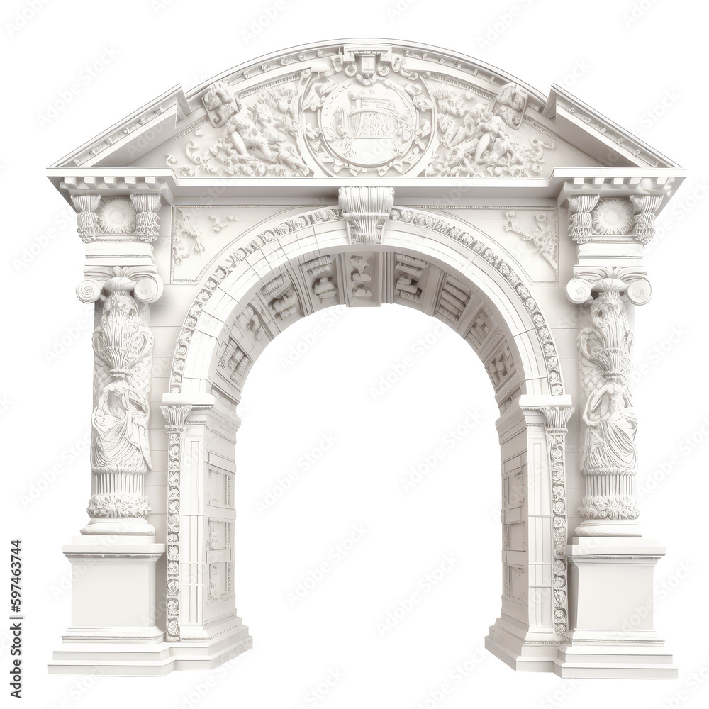 Naklejka premium Stone vintage arch door Elements of the architecture of buildings in the Gothic style on isolated transparent background png. Generative ai