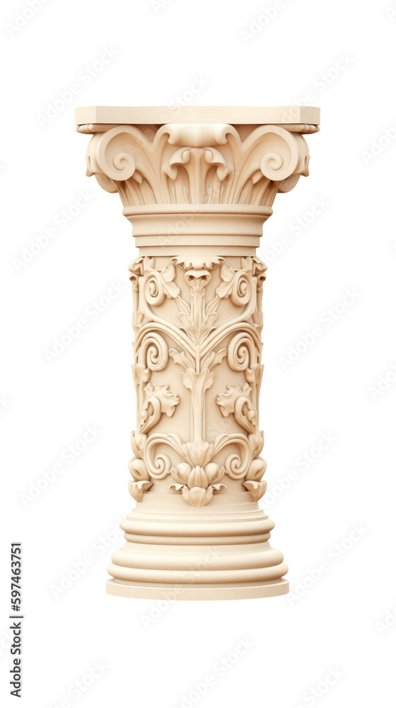 Architectural beige columns Ionic order isolated on transparent png background. Generative ai Architectural beige columns Ionic order isolated on transparent png background. Generative ai