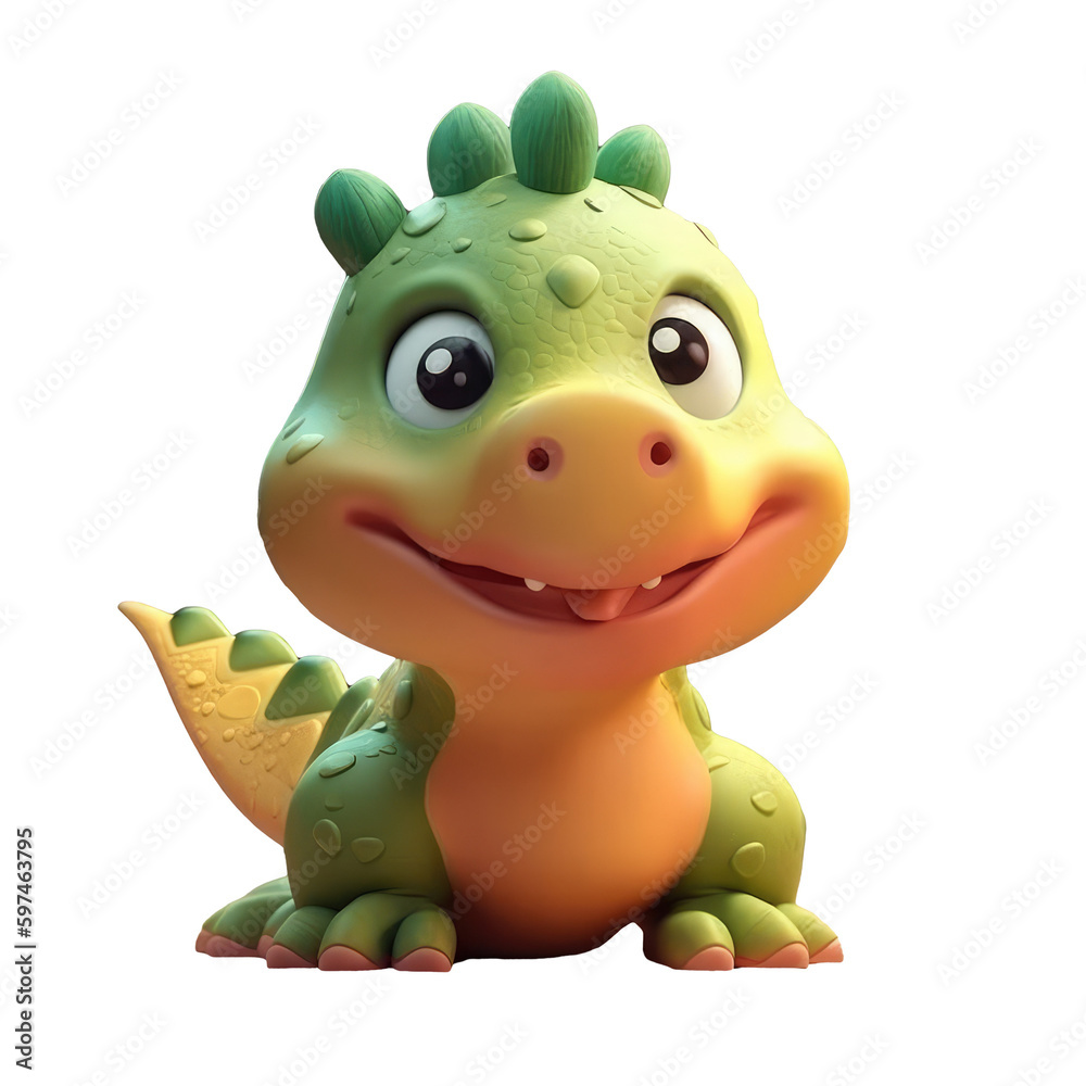 Fototapeta premium 3d icon cute Dino Funny Dinosaur baby illustration in cartoon style on Isolated Transparent png background. Generative ai