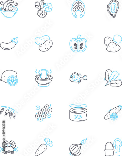 Delightful delicacy linear icons set. Tasty, Scrumptious, Delectable, Yummy, Appetizing, Mouthwatering, Savory line vector and concept signs. Flavorful,Luscious,Succulent outline Generative AI