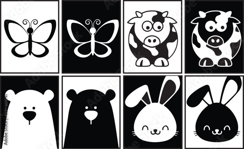 Black and white flash card with high contrast for baby vector, newborn infant Visual Stimulation Baby Card Vector	