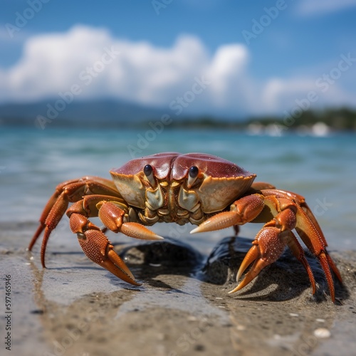 red crab on the beach.