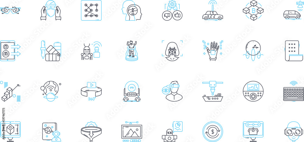 Intelligent automation linear icons set. Innovation, Efficiency, Productivity, Optimization, Agility, Transformation, Advancement line vector and concept signs. Generative AI Intelligent automation linear icons set. Innovation, Efficiency, Productivity, Optimization, Agility, Transformation, Advancement line vector and concept signs. Generative AI