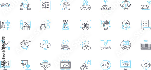 Intelligent automation linear icons set. Innovation, Efficiency, Productivity, Optimization, Agility, Transformation, Advancement line vector and concept signs. Generative AI