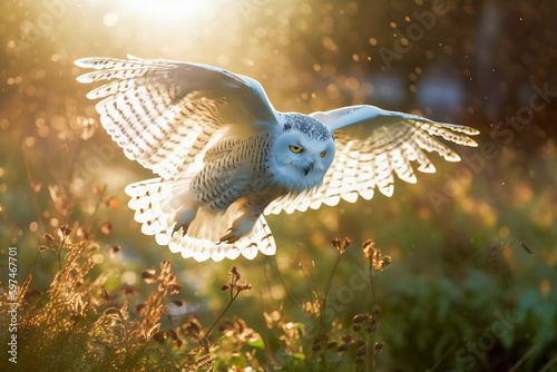 White owl in flight. Digital art 