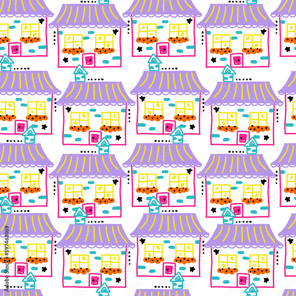 Cute Fun House Kids Vector Seamless Pattern Cute Fun House Kids Vector Seamless Pattern