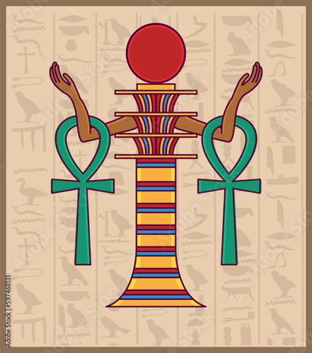 Ankh  the key to life and Djed Egyptian Eternal Sun - vector 