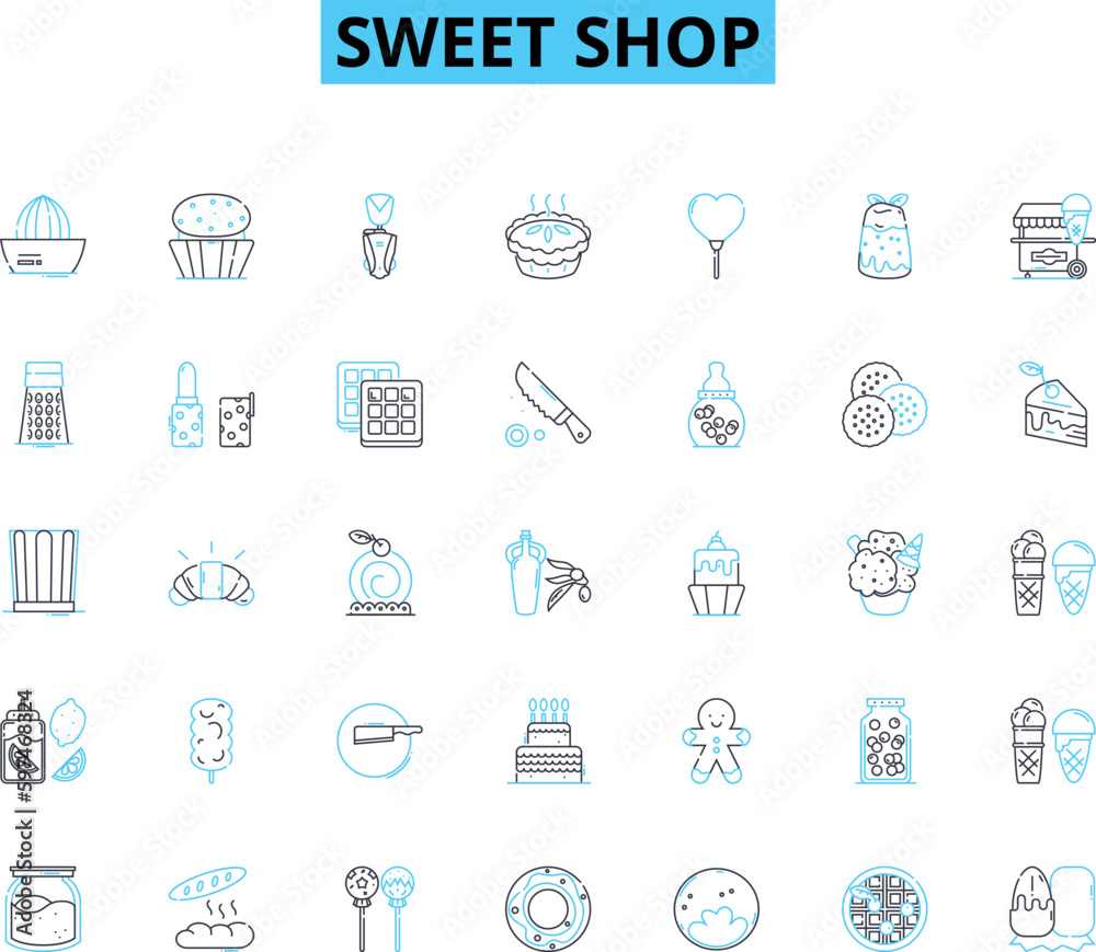 Sweet shop linear icons set. Candy, Confectiry, Sugary, Desserts, Lollipops, Chocolate, Gum line vector and concept signs. Jellybeans,Cupcakes,Taffy outline illustrations Sweet shop linear icons set. Candy, Confectiry, Sugary, Desserts, Lollipops, Chocolate, Gum line vector and concept signs. Jellybeans,Cupcakes,Taffy outline illustrations