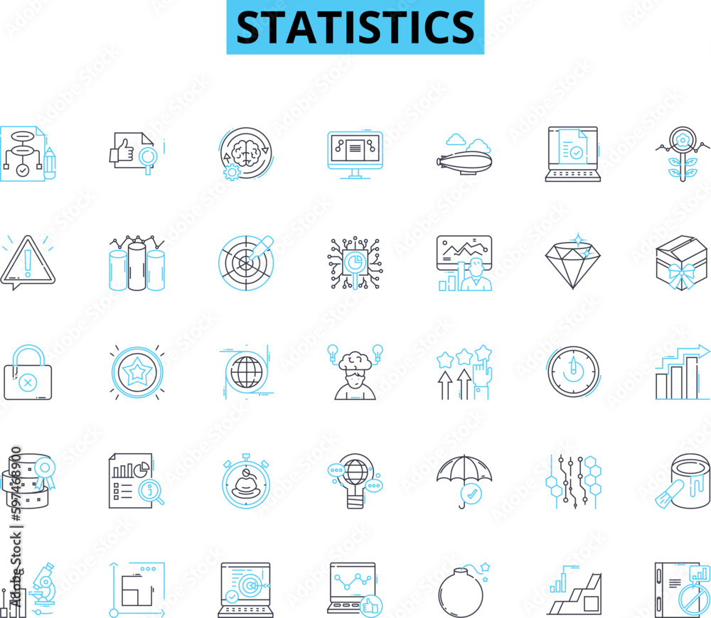 Statistics linear icons set. Probability, Sampling, Data, Correlation, Variance, Regression, Hypothesis line vector and concept signs. Analysis,Distribution,Descriptive outline illustrations