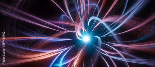 Canvastavla Glowing blue purple orb with long curly waving tendrils, futuristic science or r