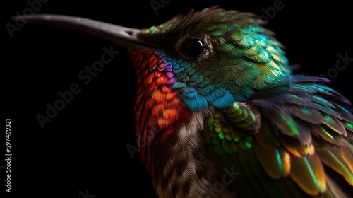 Hummingbirds close-up, macro. AI generated
