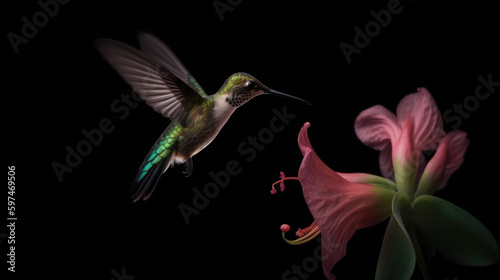 Fliegener Kolibri mit Blume