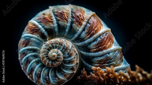 A zoomed in portrayal of a snails spiral shell. AI generated © ArtStage