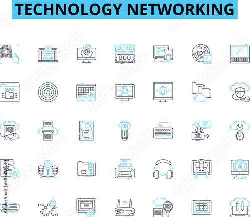 Technology networking linear icons set. Ethernet, Wi-Fi, Router, Firewall, Switch, Hub, Modem line vector and concept signs. LAN,WAN,VPN outline illustrations