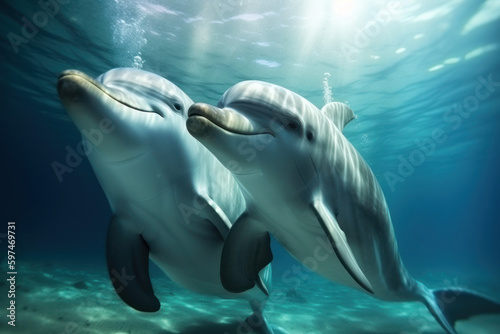 dolphins in the sea  created with Generative AI technology